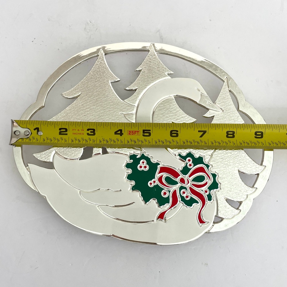Wm A VTG 80s Rogers Ltd Silver Plate Swan Christmas Trivet Wall Hanging Japan - Picture 5 of 9